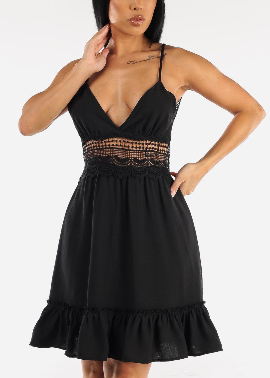 Black Sleeveless Open Back Lace Ruffled Dress sold by Moda product image thumbnail 3