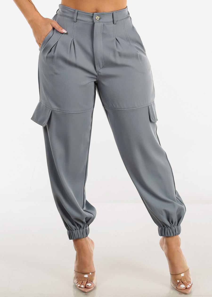 High Waist Pleated Ankle Jogger Pants Slate Blue sold by Moda