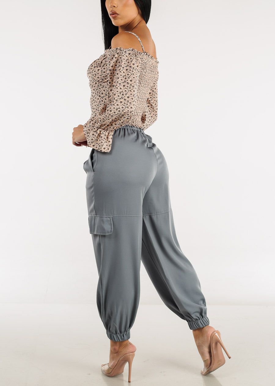 High Waist Pleated Ankle Jogger Pants Slate Blue sold by Moda product image thumbnail 5