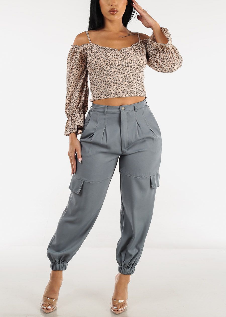 High Waist Pleated Ankle Jogger Pants Slate Blue sold by Moda product image thumbnail 2