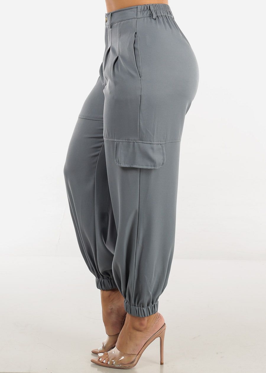 High Waist Pleated Ankle Jogger Pants Slate Blue sold by Moda product image thumbnail 3