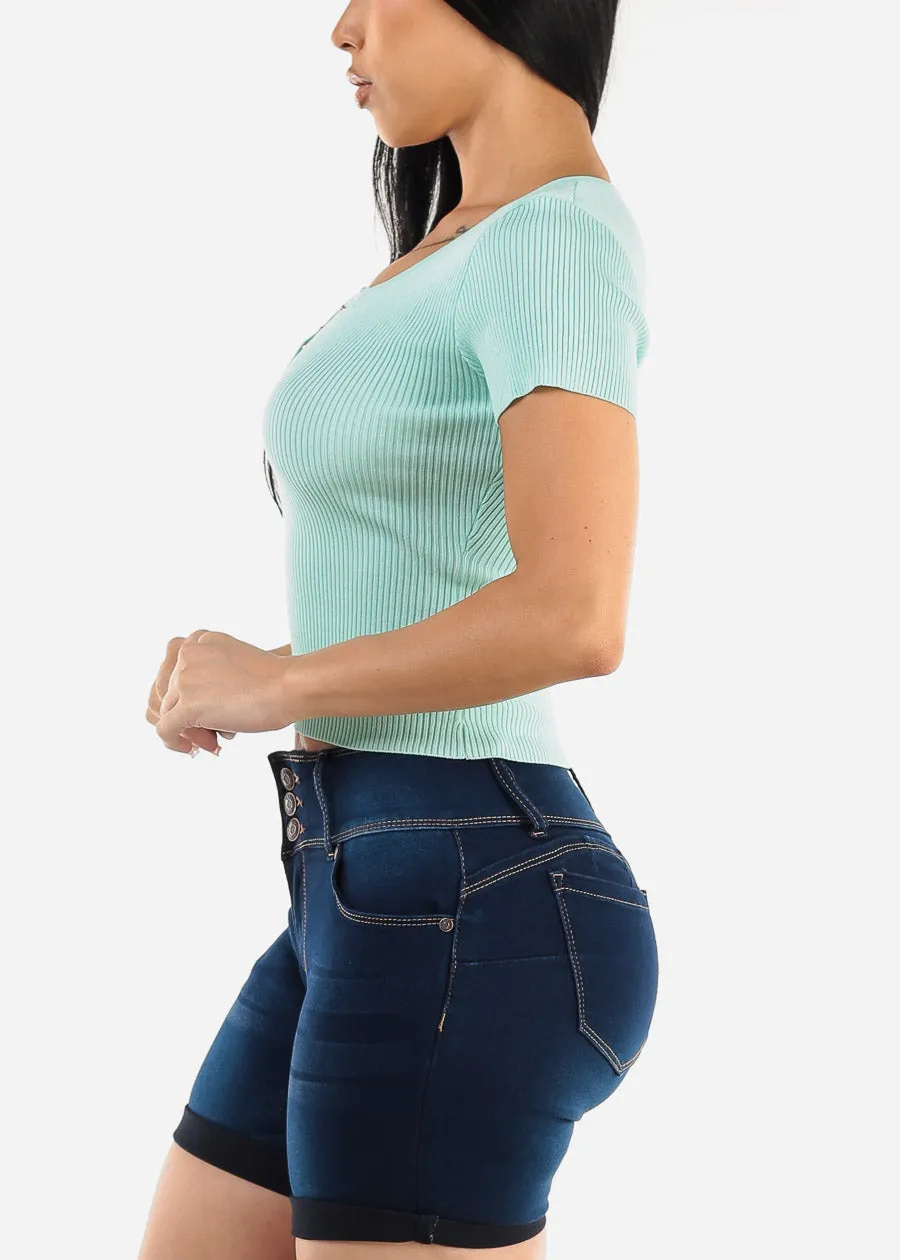 Fitted Short Sleeve Ribbed Top Mint sold by Moda product image thumbnail 3