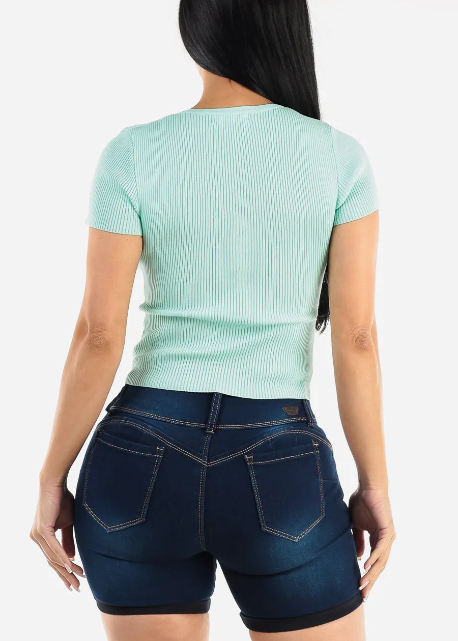 Fitted Short Sleeve Ribbed Top Mint sold by Moda product image thumbnail 4