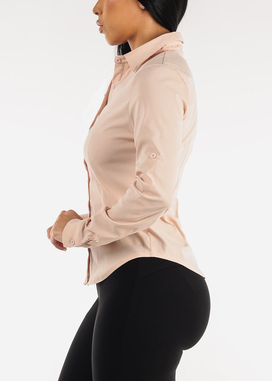 Long Sleeve Taupe Button Up Shirt sold by Moda product image thumbnail 3