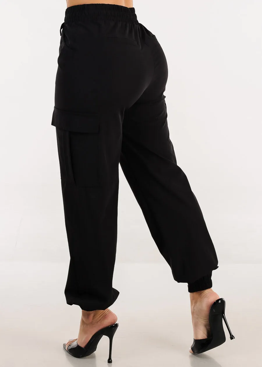 High Waist Drawstring Black Cargo Jogger Pants sold by Moda product image thumbnail 4