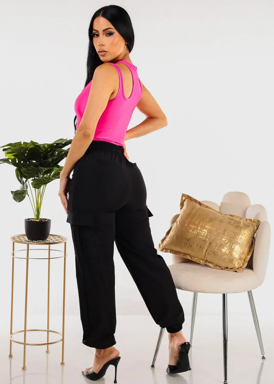 High Waist Drawstring Black Cargo Jogger Pants sold by Moda product image thumbnail 5