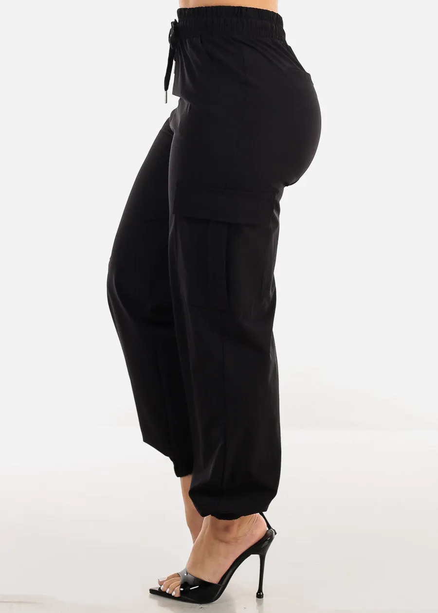 High Waist Drawstring Black Cargo Jogger Pants sold by Moda product image thumbnail 3