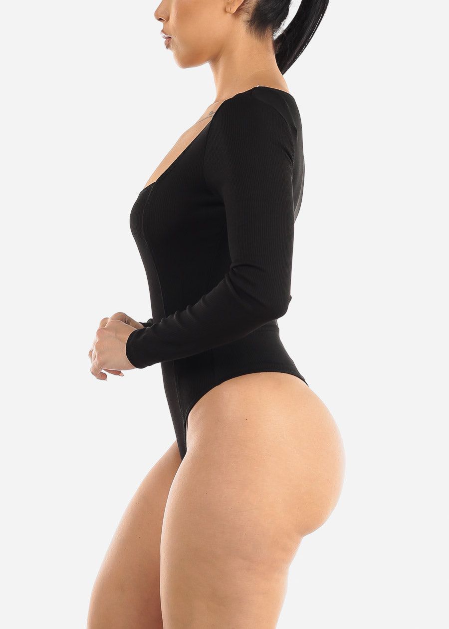 Square Neckline Long Sleeve Black Bodysuit sold by Moda product image thumbnail 3