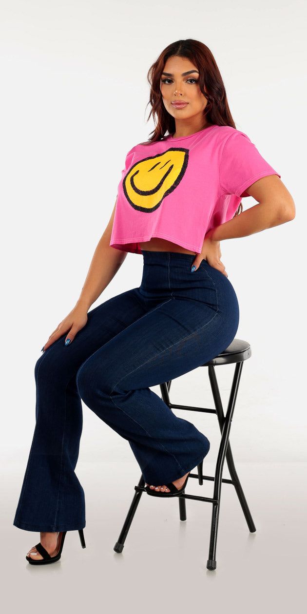 Super Stretchy Flared Denim Jeggings with Hot Pink Loose Graphic Crop Top sold by Moda product image thumbnail 3