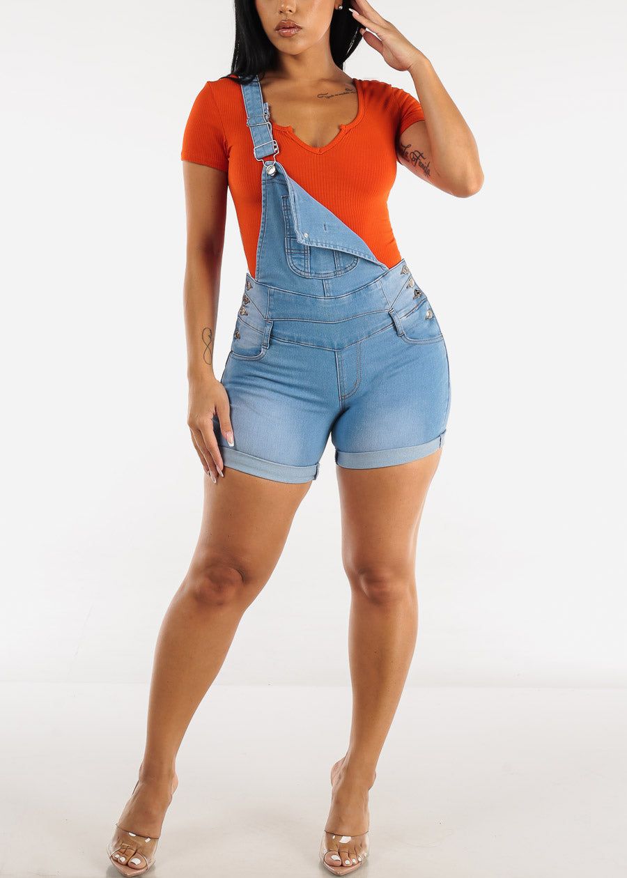 Short Sleeve Notched Ribbed Bodysuit Dark Orange sold by Moda product image thumbnail 2