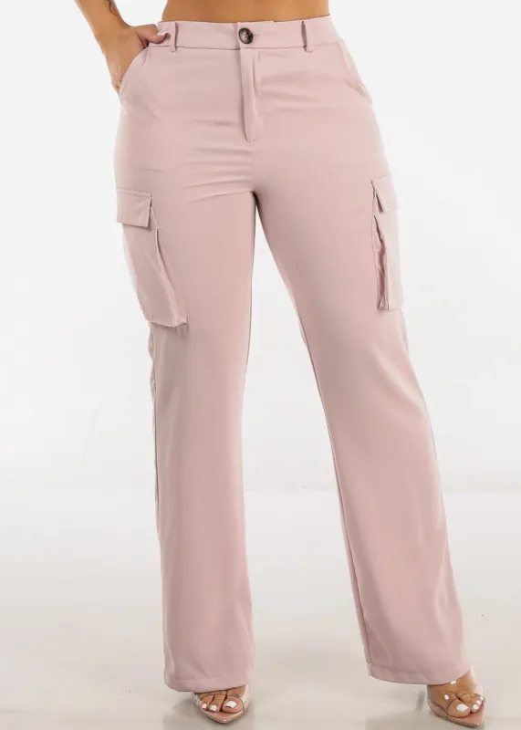 Super High Waist Straight Cargo Pants Mauve sold by Moda