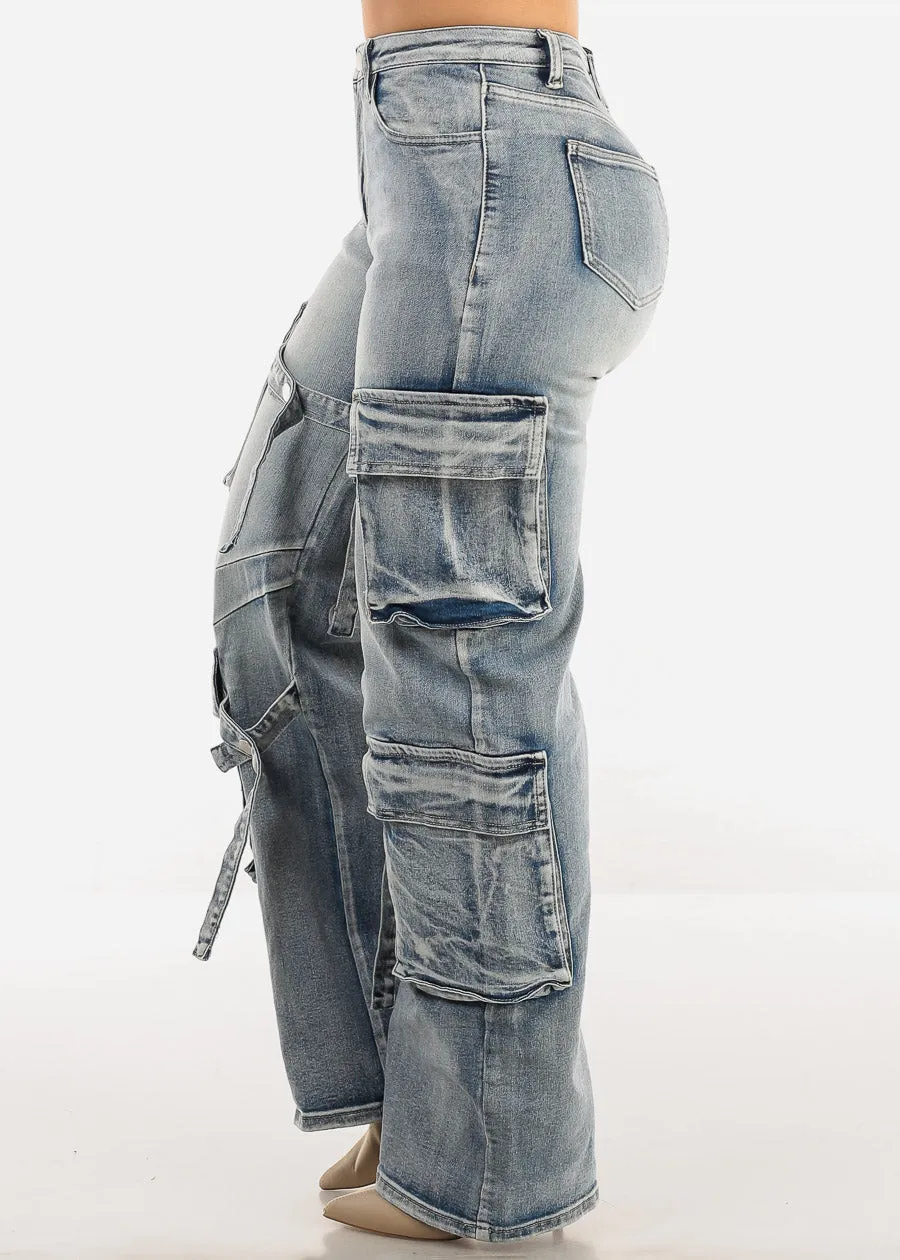 High Waisted Straight Wide Leg Cargo Jeans Acid Wash sold by Moda product image thumbnail 3