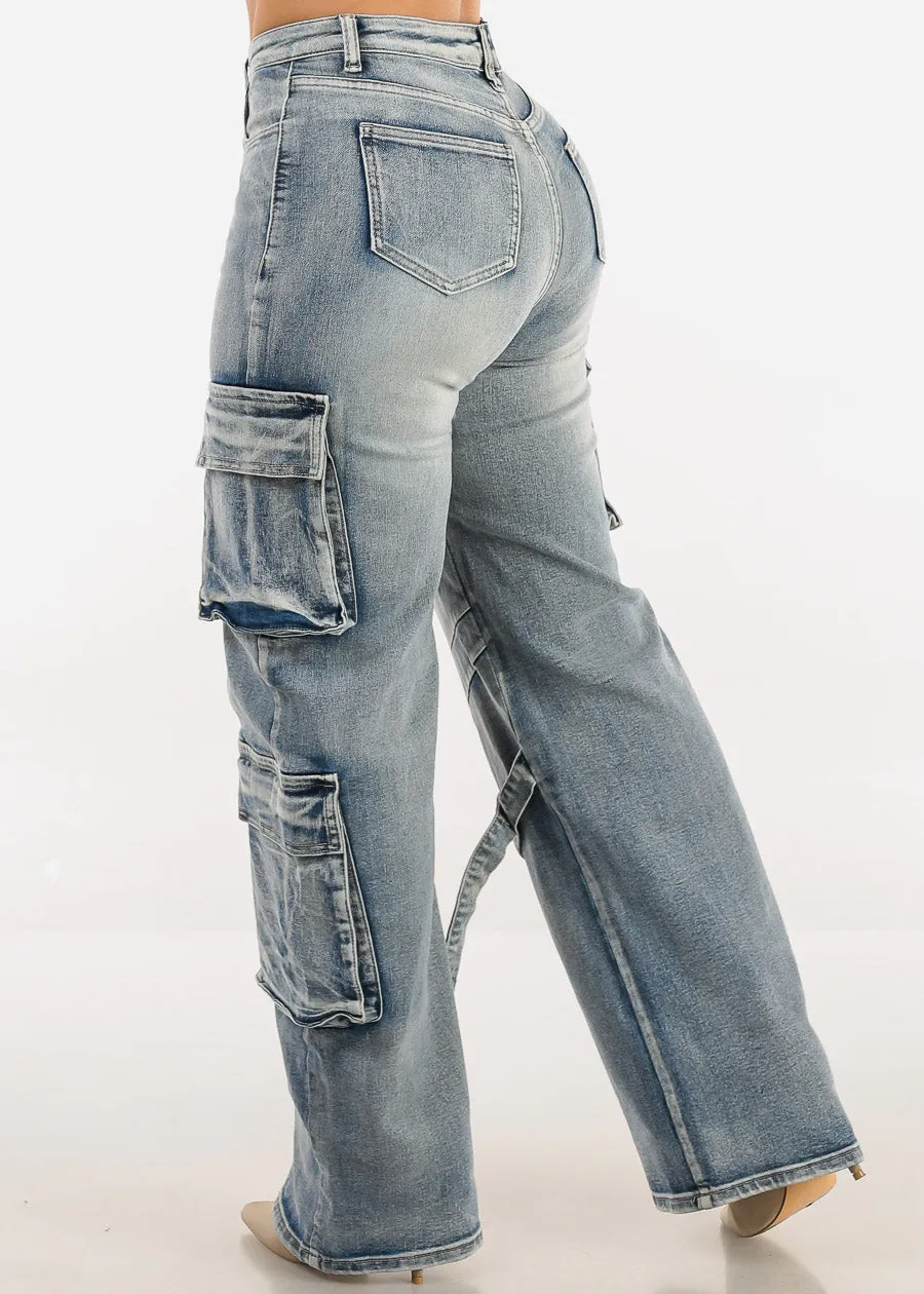 High Waisted Straight Wide Leg Cargo Jeans Acid Wash sold by Moda product image thumbnail 4