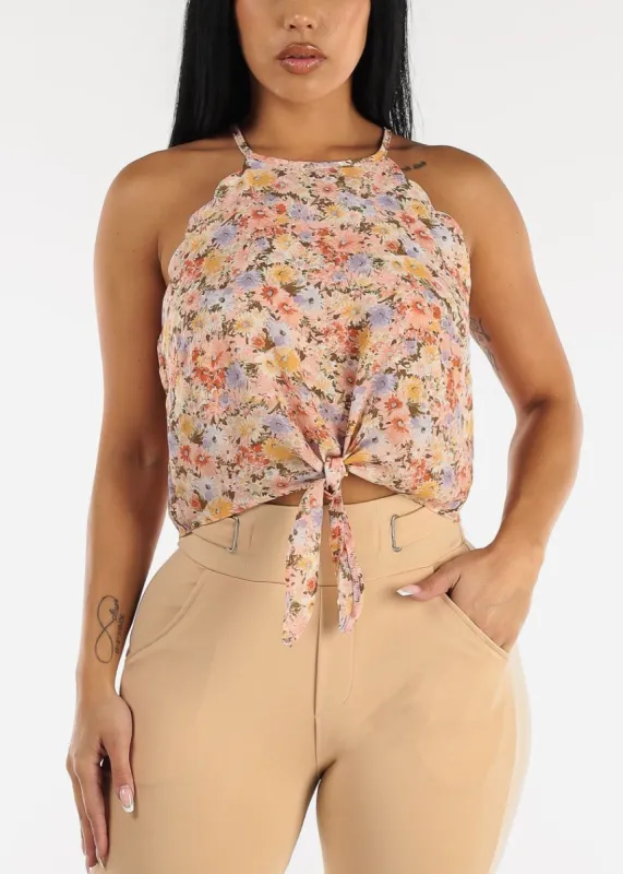 Scallop Halter Tie Front Floral Top Blush sold by Moda