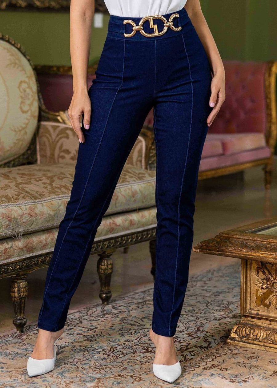 High Waist Denim Stretch Skinny Pants Navy Blue sold by Moda product image thumbnail 2
