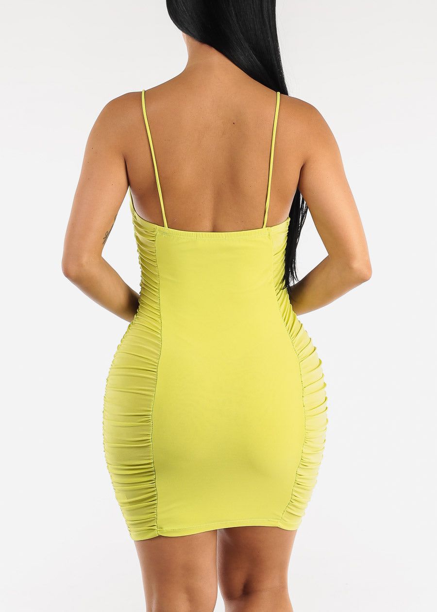 Sleeveless Ruched Bodycon Mini Dress Lime sold by Moda product image thumbnail 4