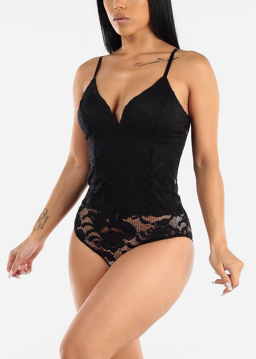 Sexy Floral Lace Vneck Black Bodysuit sold by Moda product image thumbnail 2