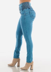 Teal Blue Ultra High Rise Skinny Jeans sold by Moda