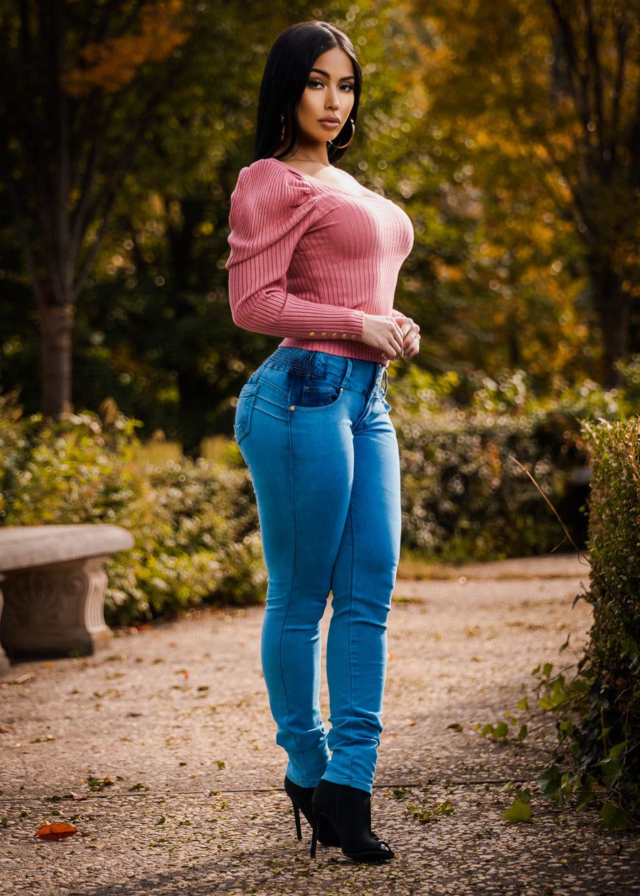Teal Blue Ultra High Rise Skinny Jeans sold by Moda product image thumbnail 3
