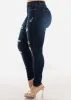 Mid Rise Distressed Stretchy Skinny Jeans Dark Blue sold by Moda