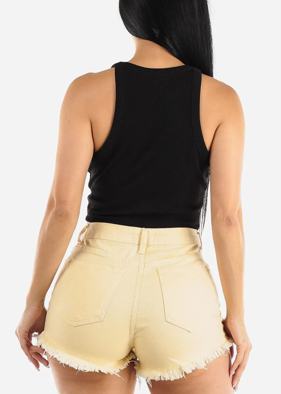 Black Sleeveless Crewneck Ribbed Crop Top sold by Moda product image thumbnail 4