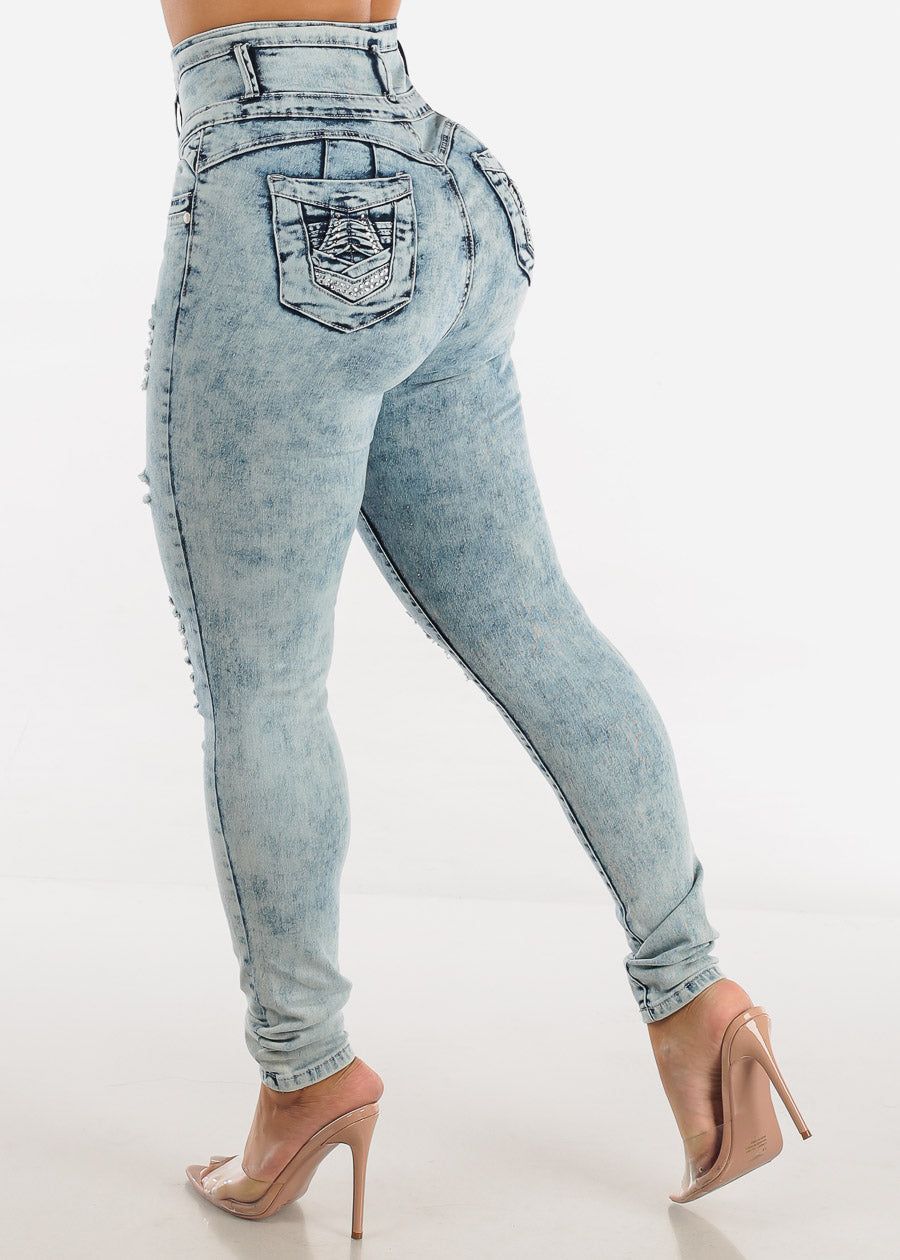 Ultra High Waisted Levanta Cola Skinny Jeans Light Acid Wash sold by Moda product image thumbnail 8