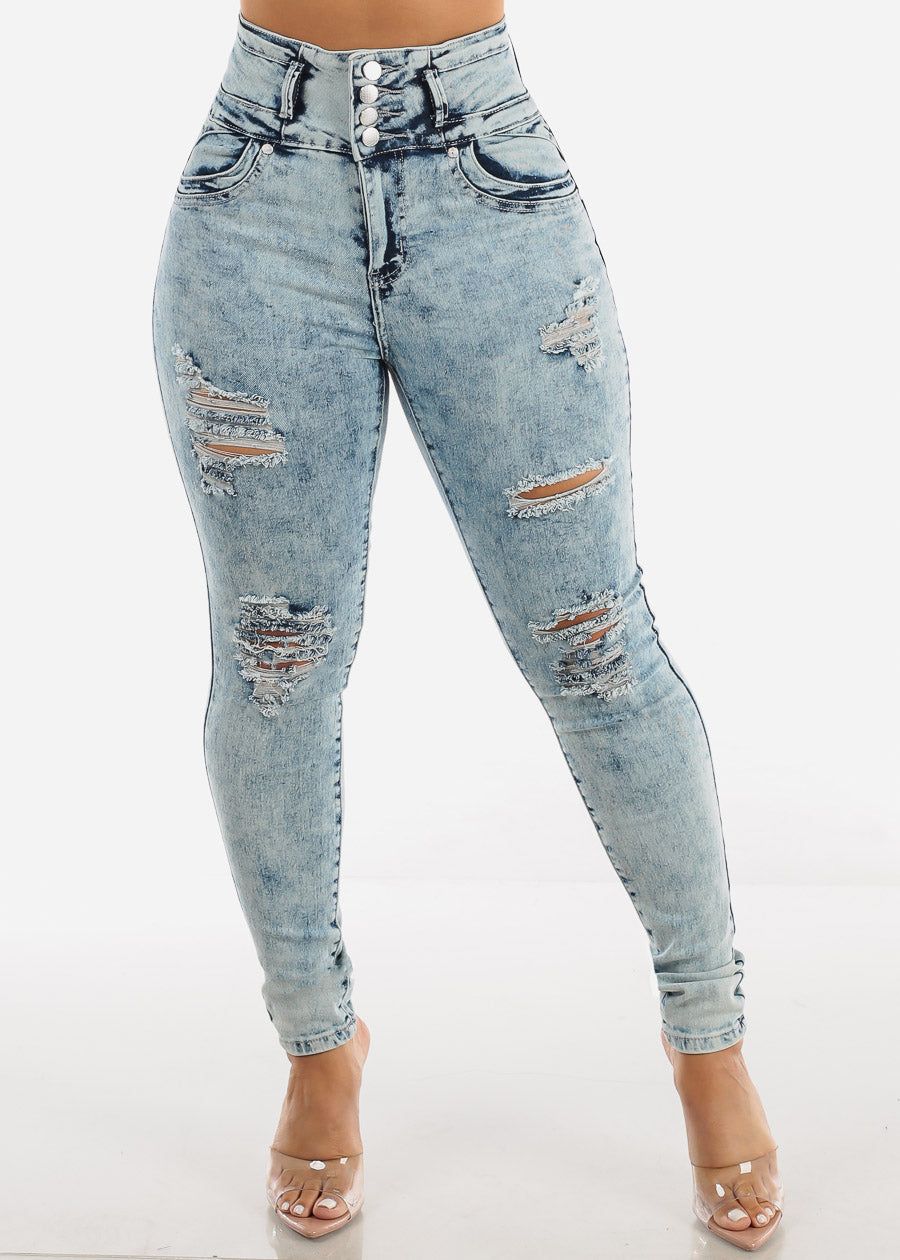 Ultra High Waisted Levanta Cola Skinny Jeans Light Acid Wash sold by Moda product image thumbnail 6