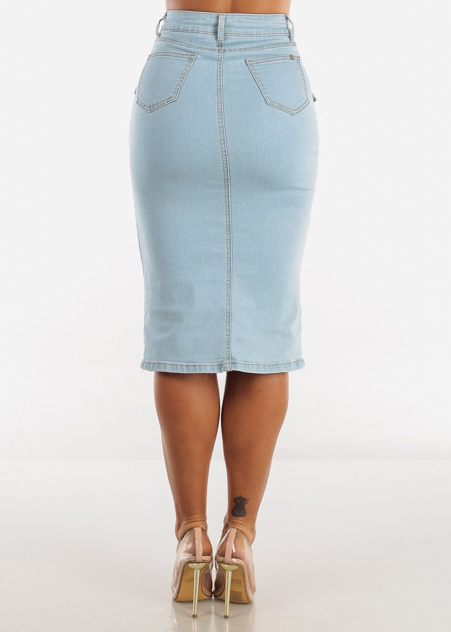 Belted Denim Pencil Midi Skirt w Pockets sold by Moda product image thumbnail 4