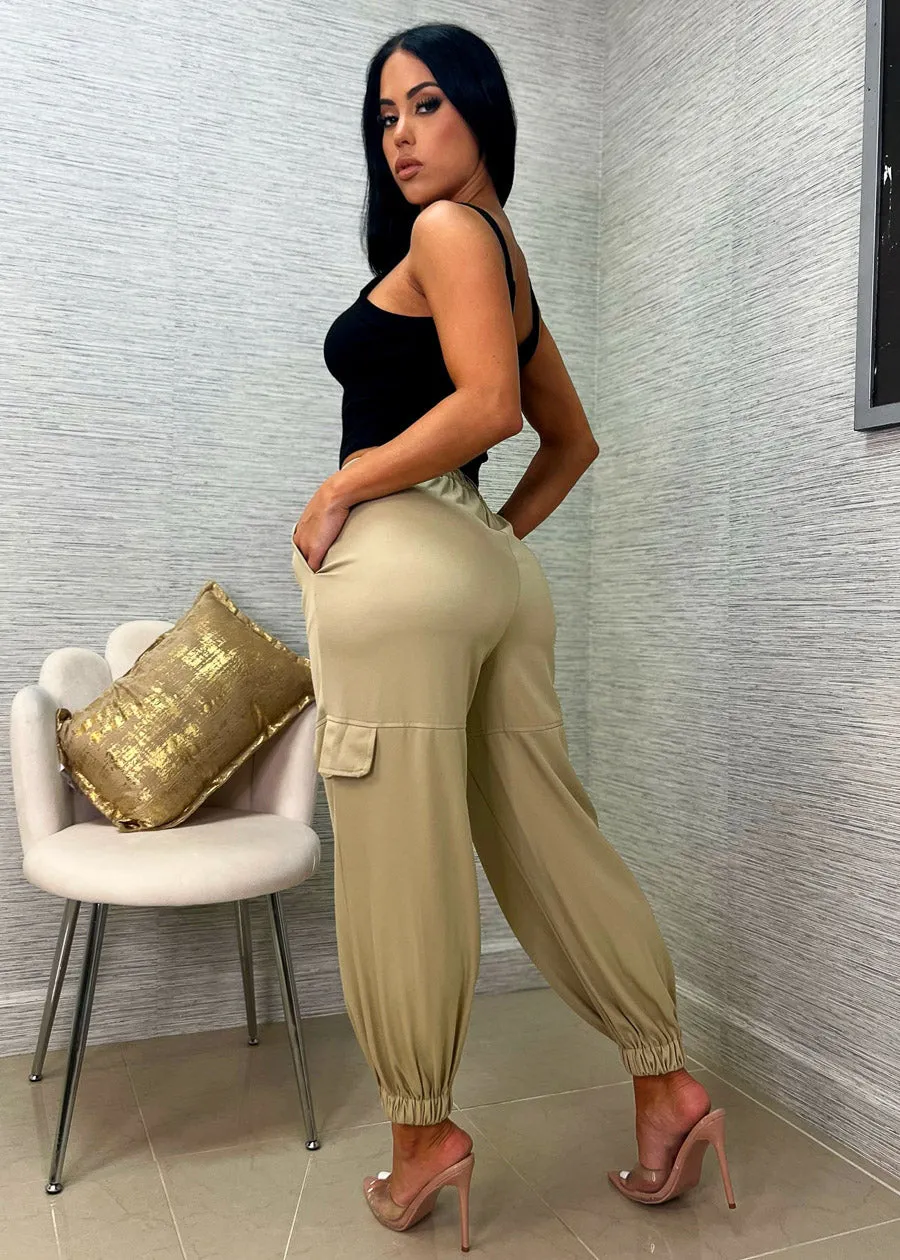 High Waisted Cargo Jogger Pants Light Olive sold by Moda product image thumbnail 3