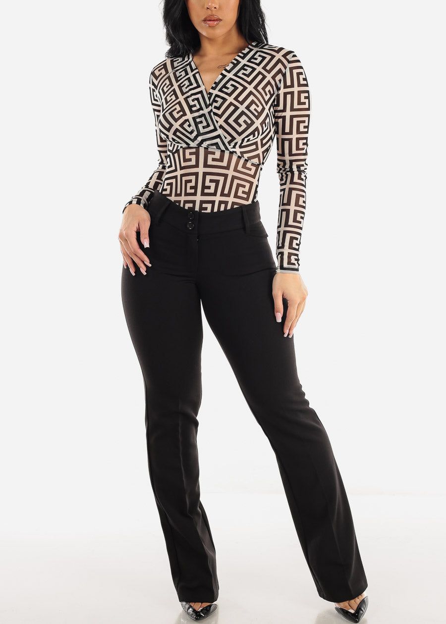 Long Sleeve Printed Mesh Thong Bodysuit White & Black sold by Moda product image thumbnail 2