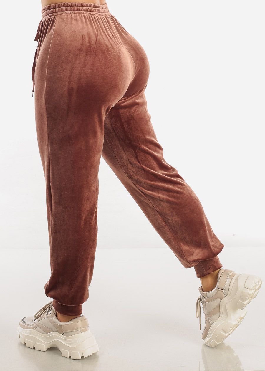 High Waisted Velour Jogger Pants Brown sold by Moda product image thumbnail 4