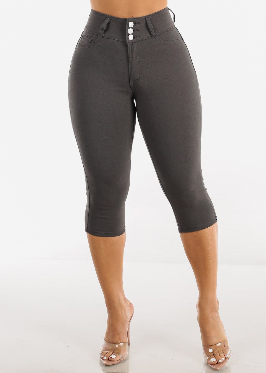 High Waisted Hyper Stretch Butt Lifting Capris Charcoal sold by Moda product image thumbnail 2