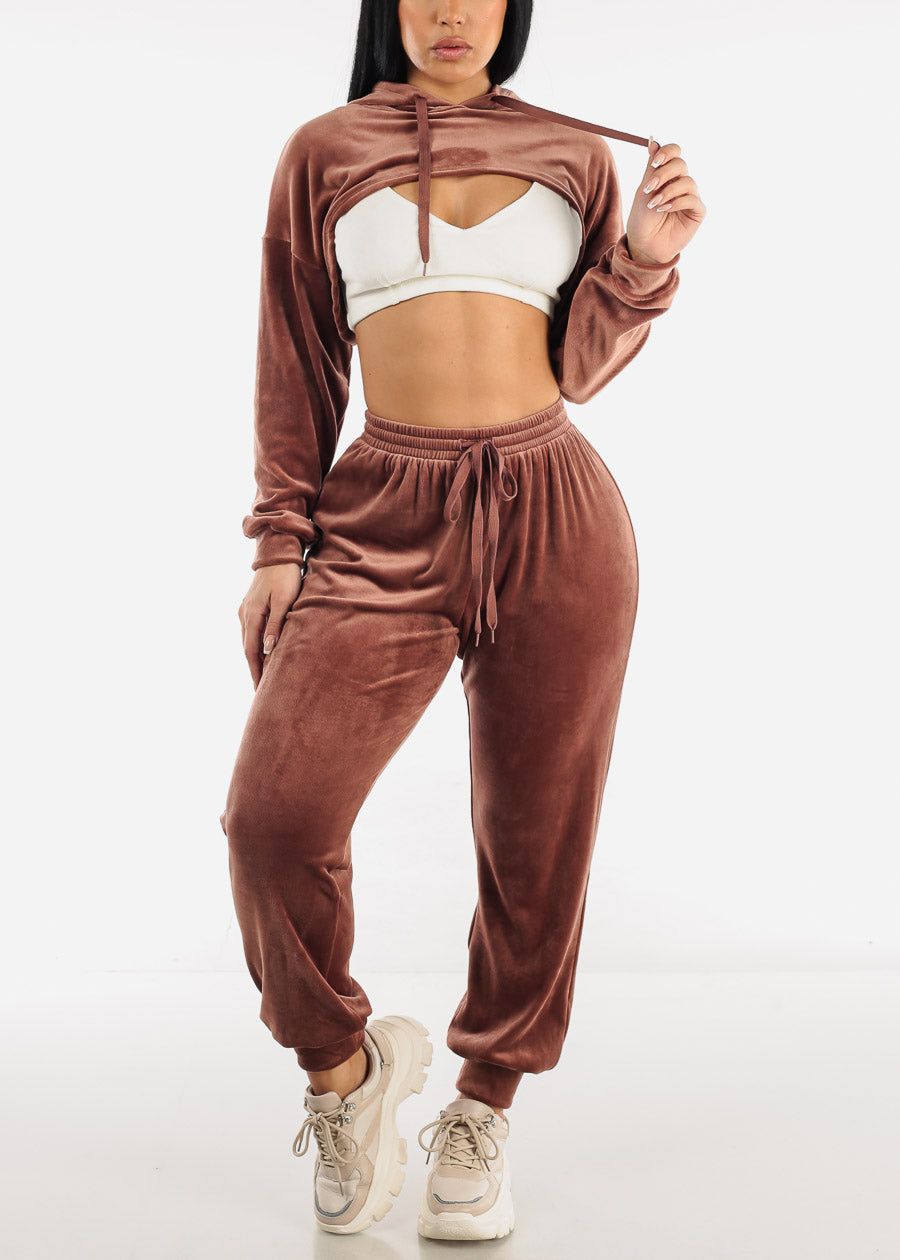 High Waisted Velour Jogger Pants Brown sold by Moda product image thumbnail 2