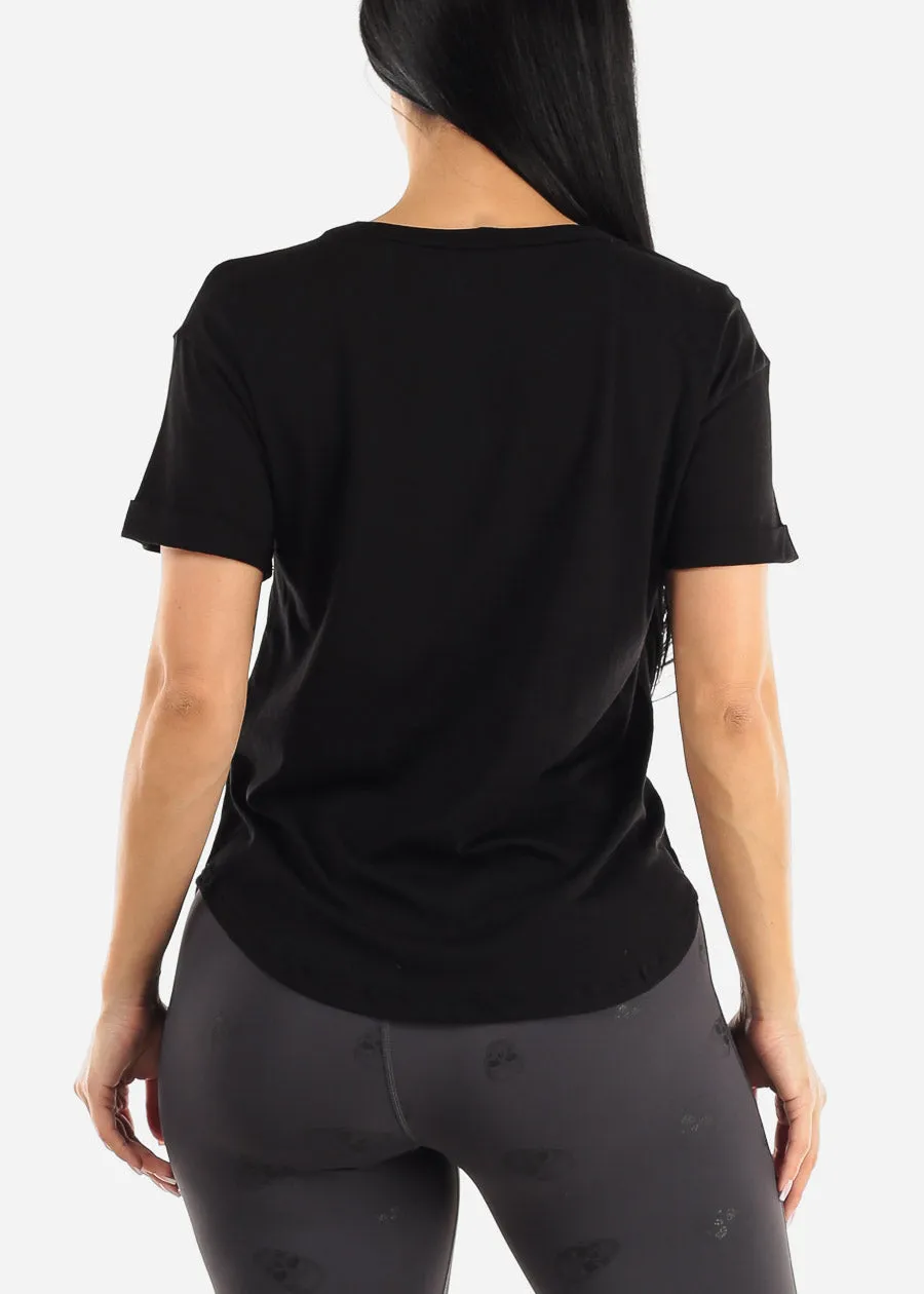 Black Cuffed Short Sleeve Round Hem Oversized Top sold by Moda product image thumbnail 4