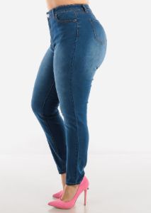 PLUS SIZE High Waisted Skinny Jeans Med Wash sold by Moda