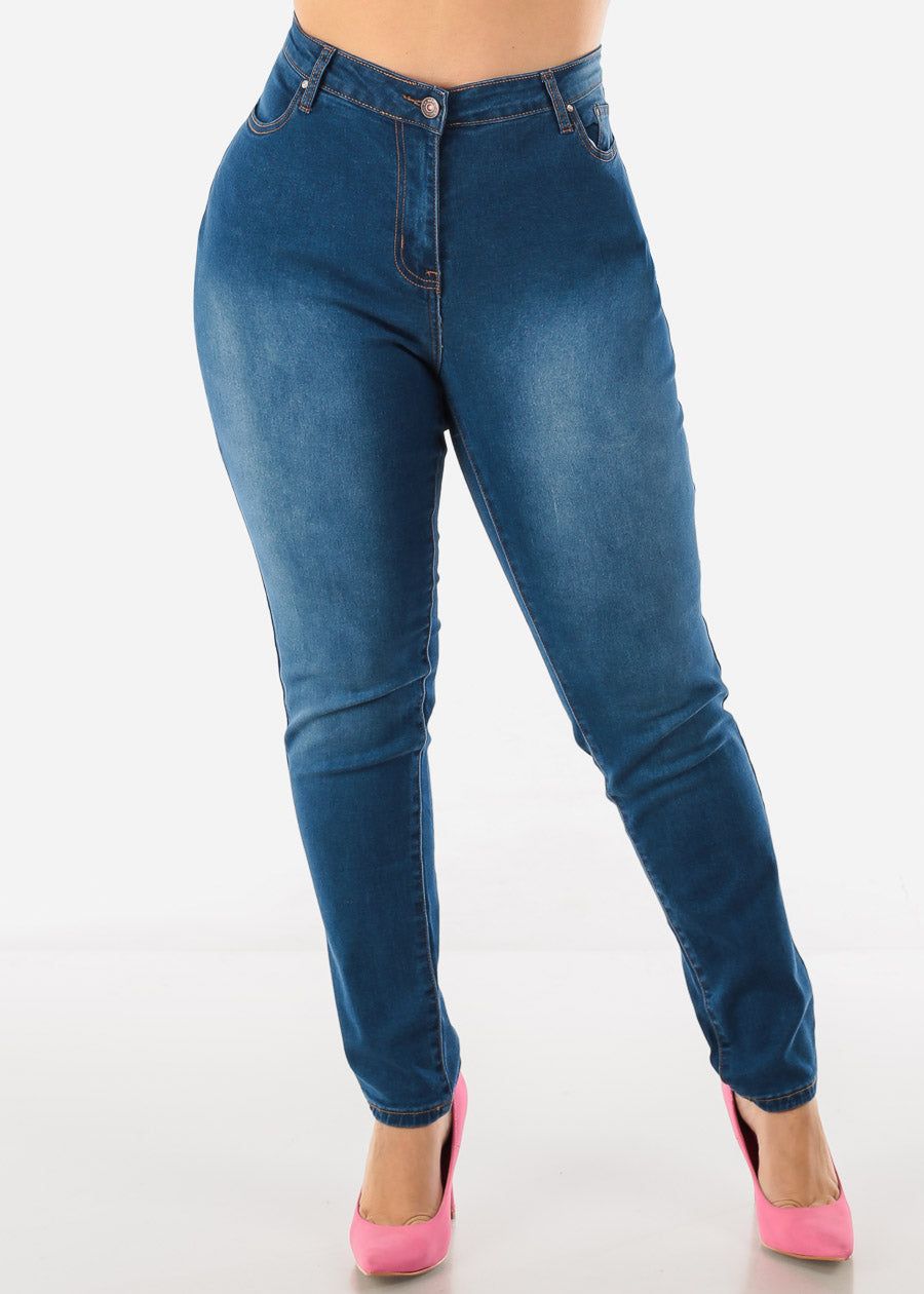 PLUS SIZE High Waisted Skinny Jeans Med Wash sold by Moda