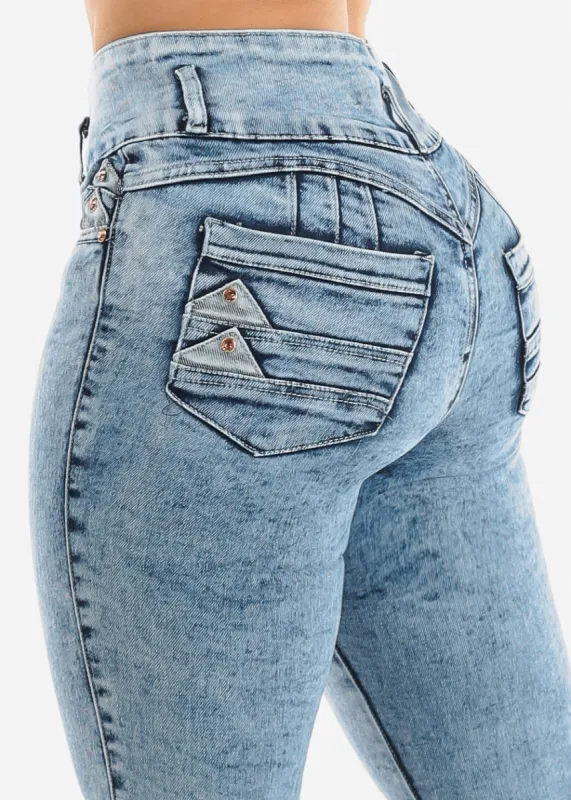 Super High Waisted Levantacola Acid Wash Skinny Jeans sold by Moda