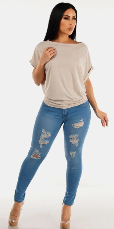 Beige Stretch Butt Lift Denim Outfit sold by Moda