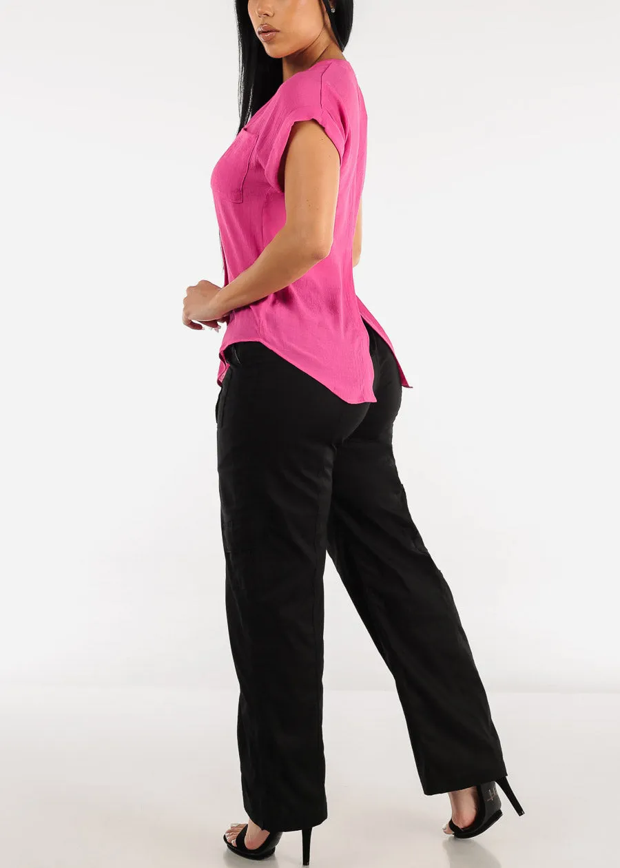 Black High Waisted Straight Wide Leg Cargo Pants sold by Moda product image thumbnail 5