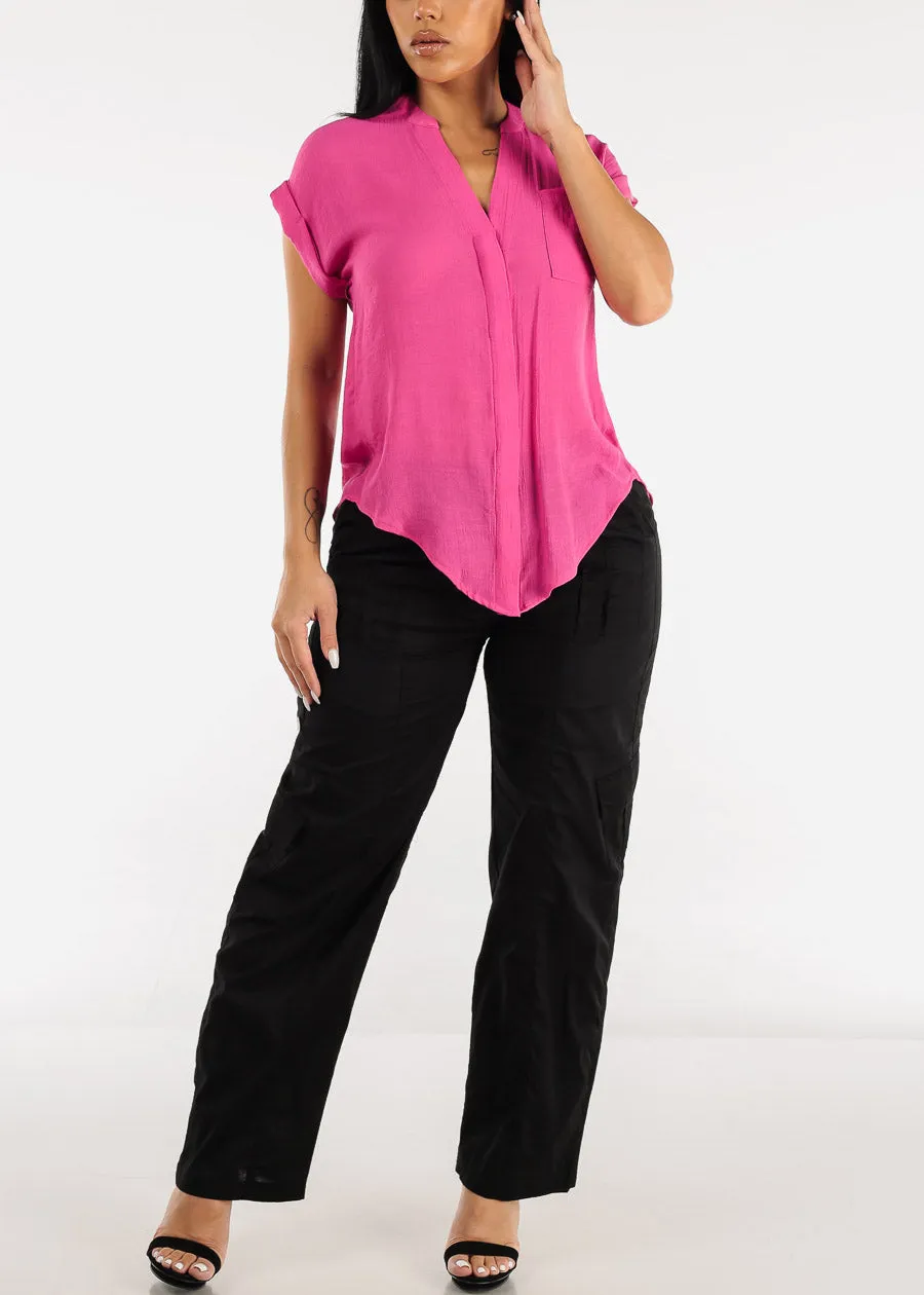 Black High Waisted Straight Wide Leg Cargo Pants sold by Moda product image thumbnail 2