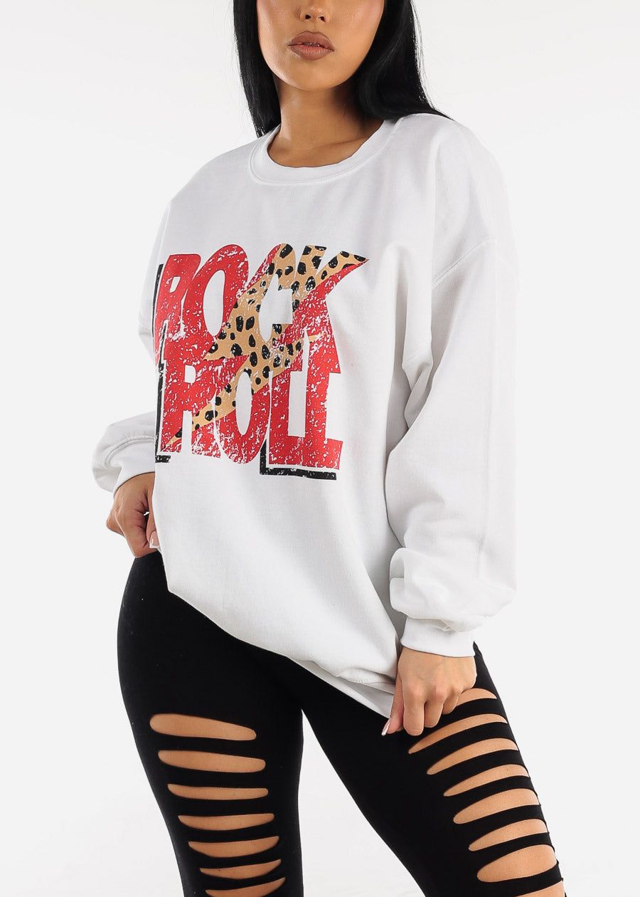 Rock & Roll White Graphic Sweatshirt sold by Moda