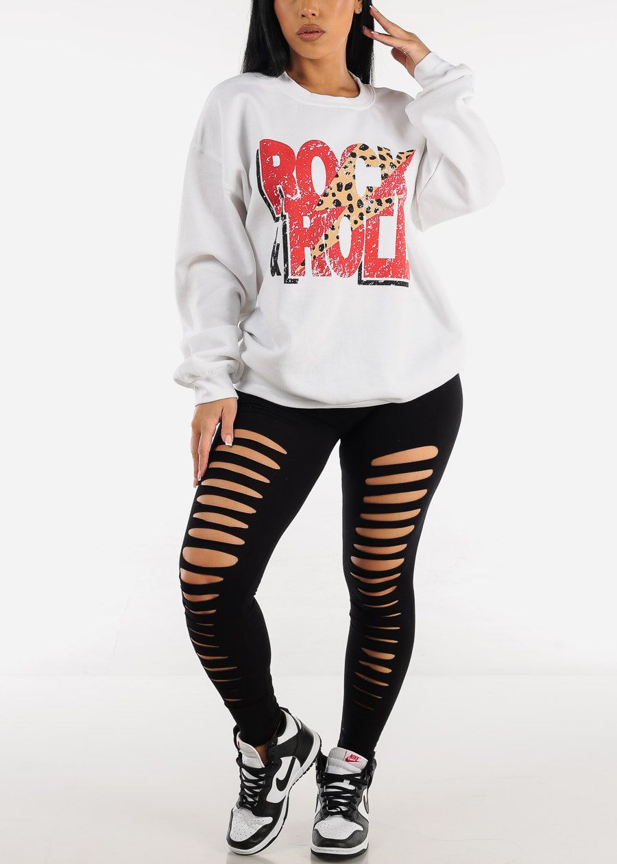 Rock & Roll White Graphic Sweatshirt sold by Moda product image thumbnail 2