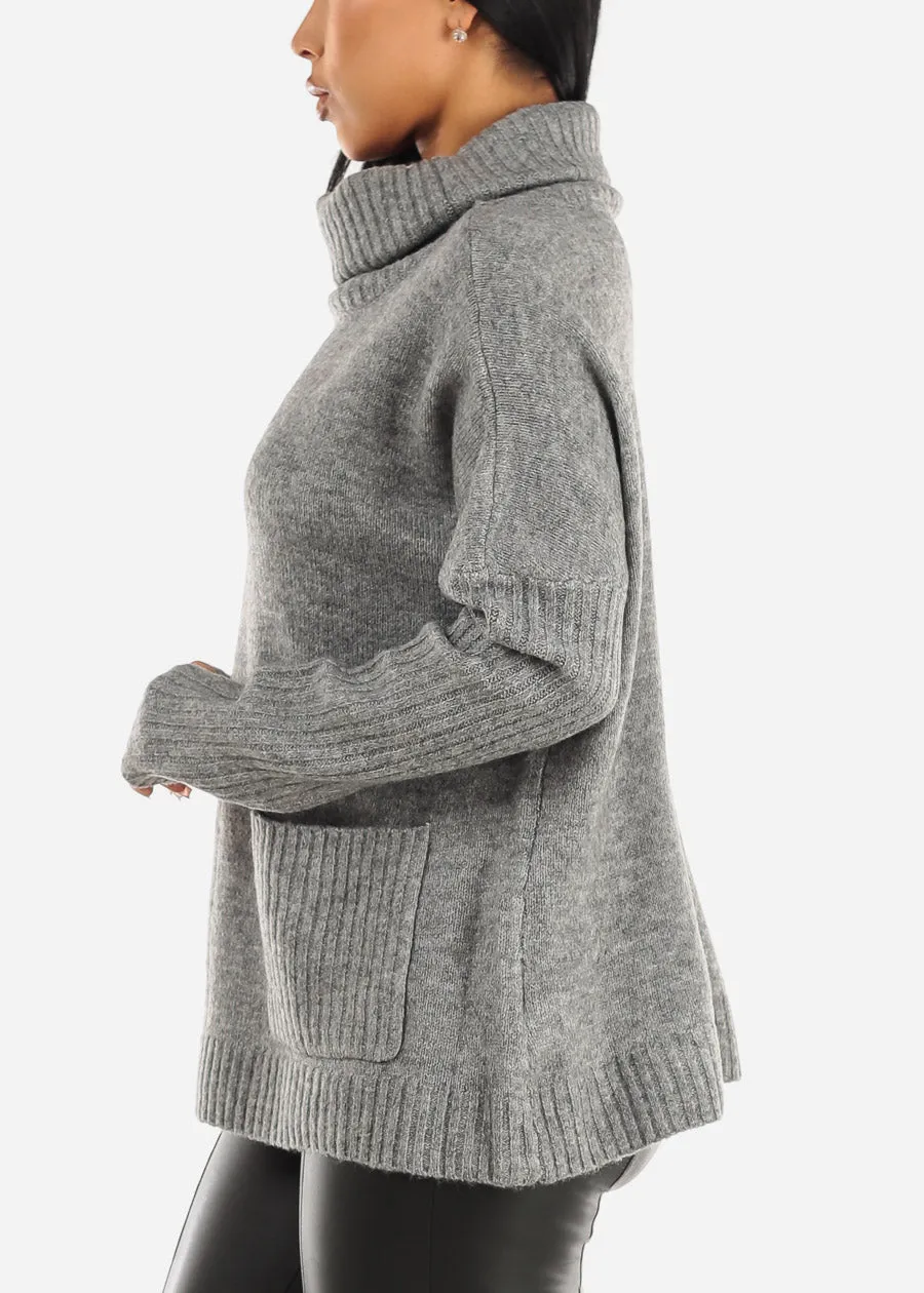 Tunic Turtleneck Knit Long Sleeve Sweater Grey w Pockets sold by Moda product image thumbnail 3