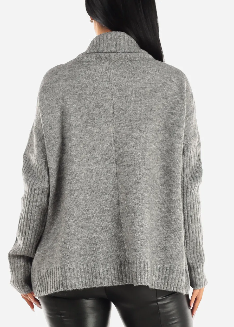 Tunic Turtleneck Knit Long Sleeve Sweater Grey w Pockets sold by Moda product image thumbnail 4