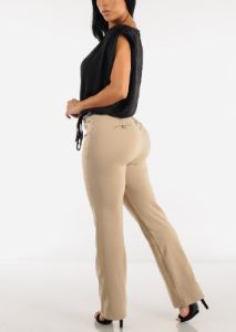 High Waist Bootcut Dress Pants Taupe w Belt sold by Moda