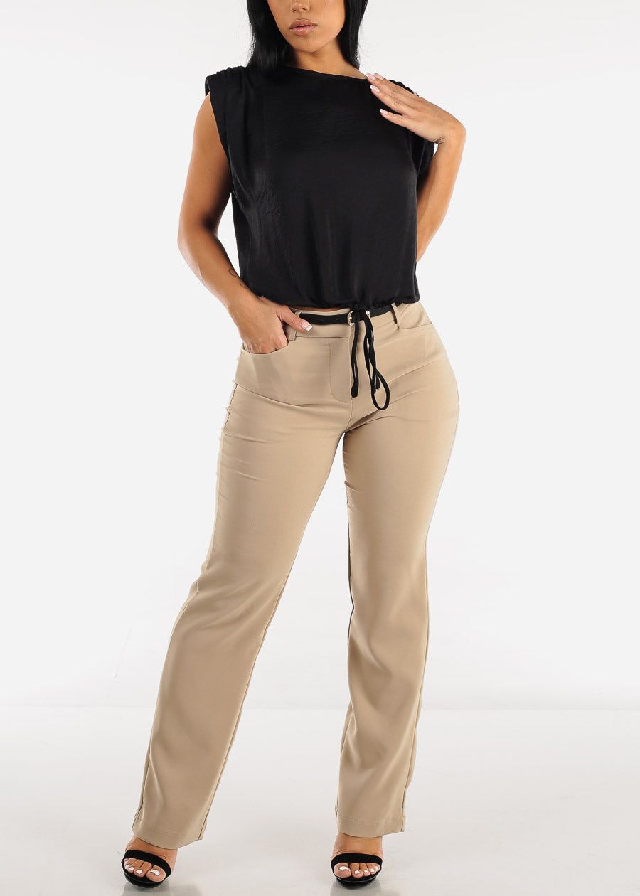 High Waist Bootcut Dress Pants Taupe w Belt sold by Moda product image thumbnail 2