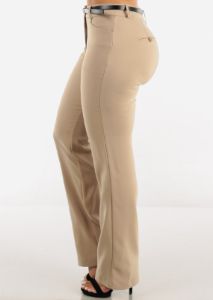 High Waist Bootcut Dress Pants Taupe w Belt sold by Moda