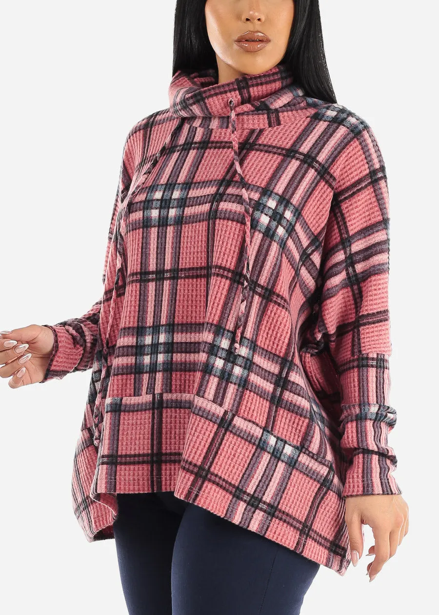Long Sleeve Plaid Turtleneck Sweater Top Mauve sold by Moda