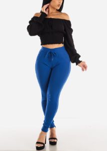 Black Off Shoulder Peasant Crop Top sold by Moda