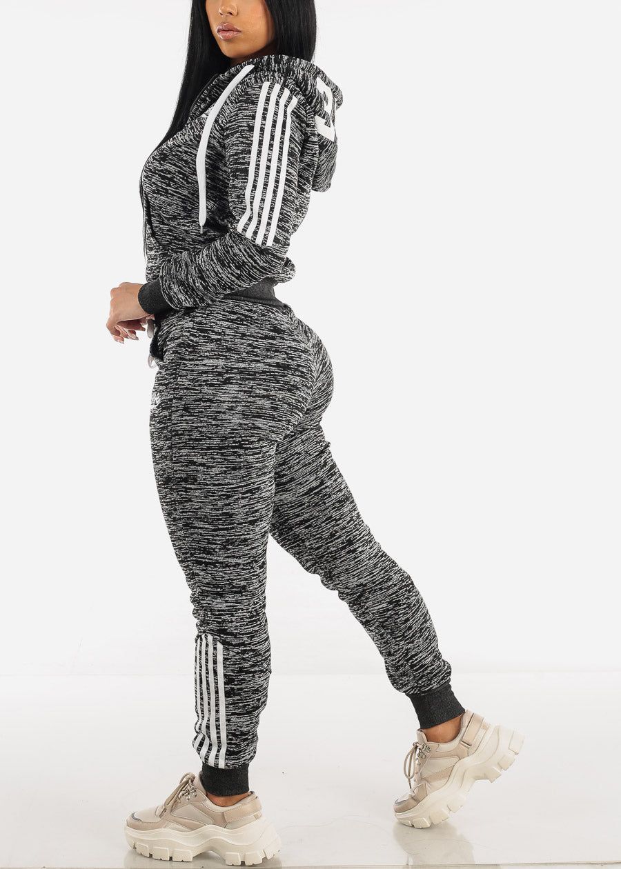 Printed Fleece Zip Up Hoodie & Jogger Sweatpants Charcoal ( 2 PCE SET) sold by Moda product image thumbnail 4